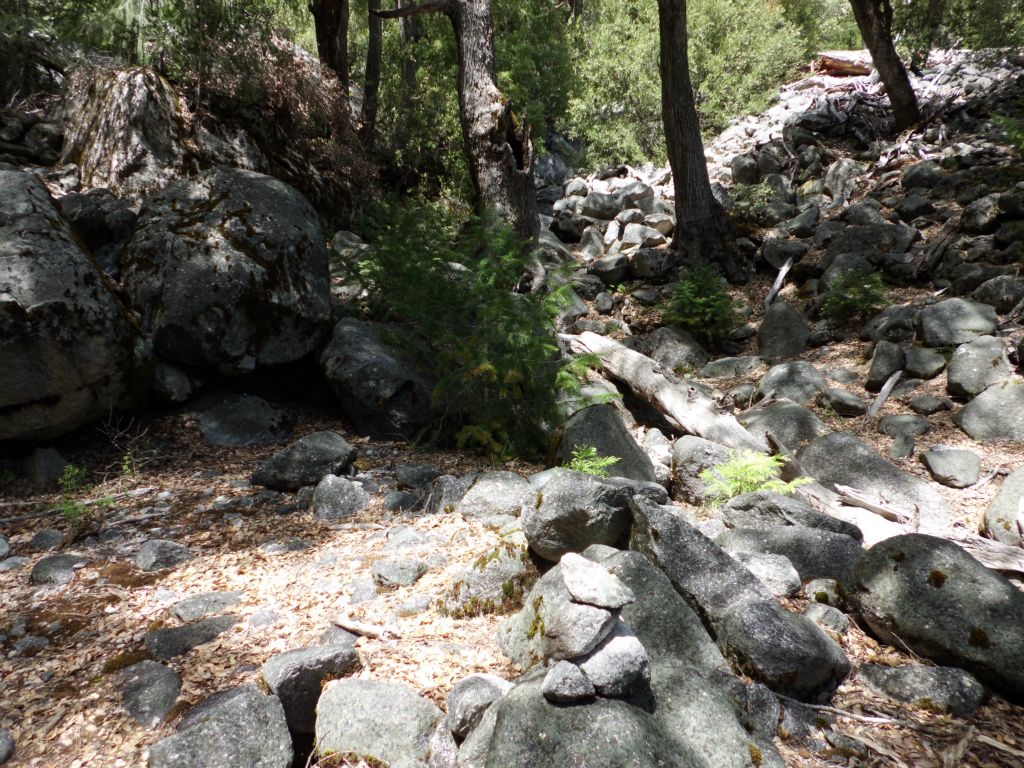 Passing through a large rockslide of boulders: