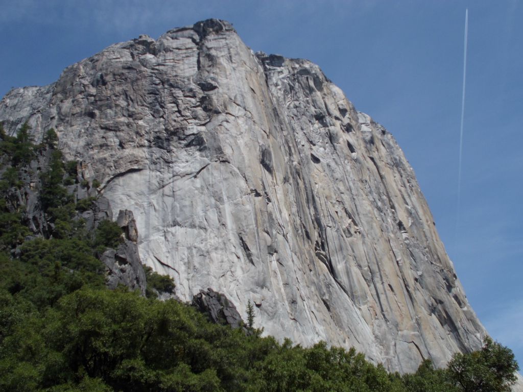 A majestic rare view of El Capitan can be seen by dropping down to the bank of Ribbon Creek: