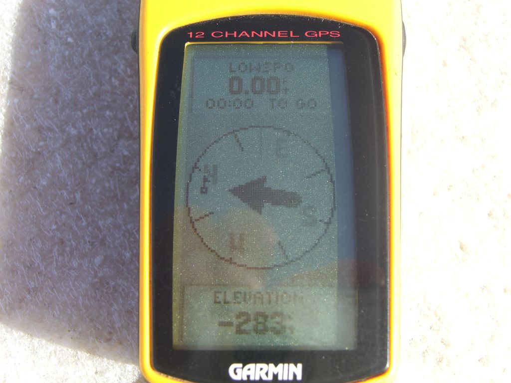 Our borrowed GPS unit reads -283 feet (near perfect accuracy for an old low cost unit):