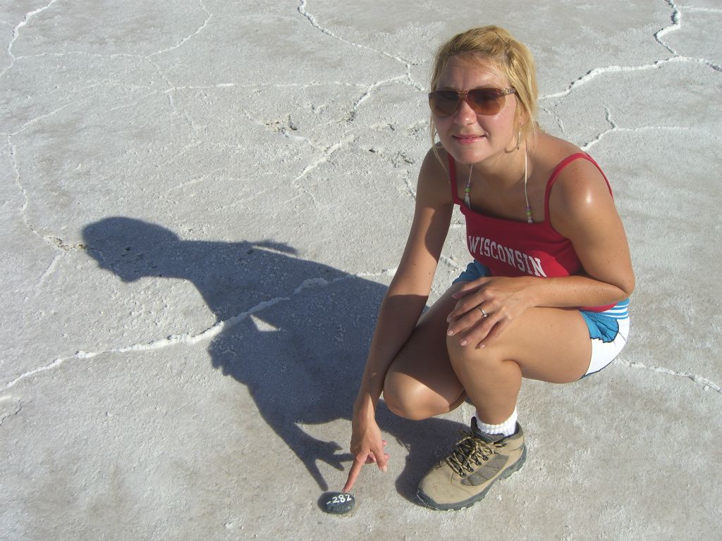 Daria pointing to the rock as proof she made it to the Lowest Point: