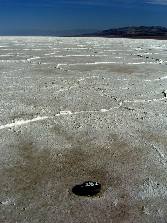 The first thing we spotted at the Lowest Point was this round rock with -282 painted onto it: