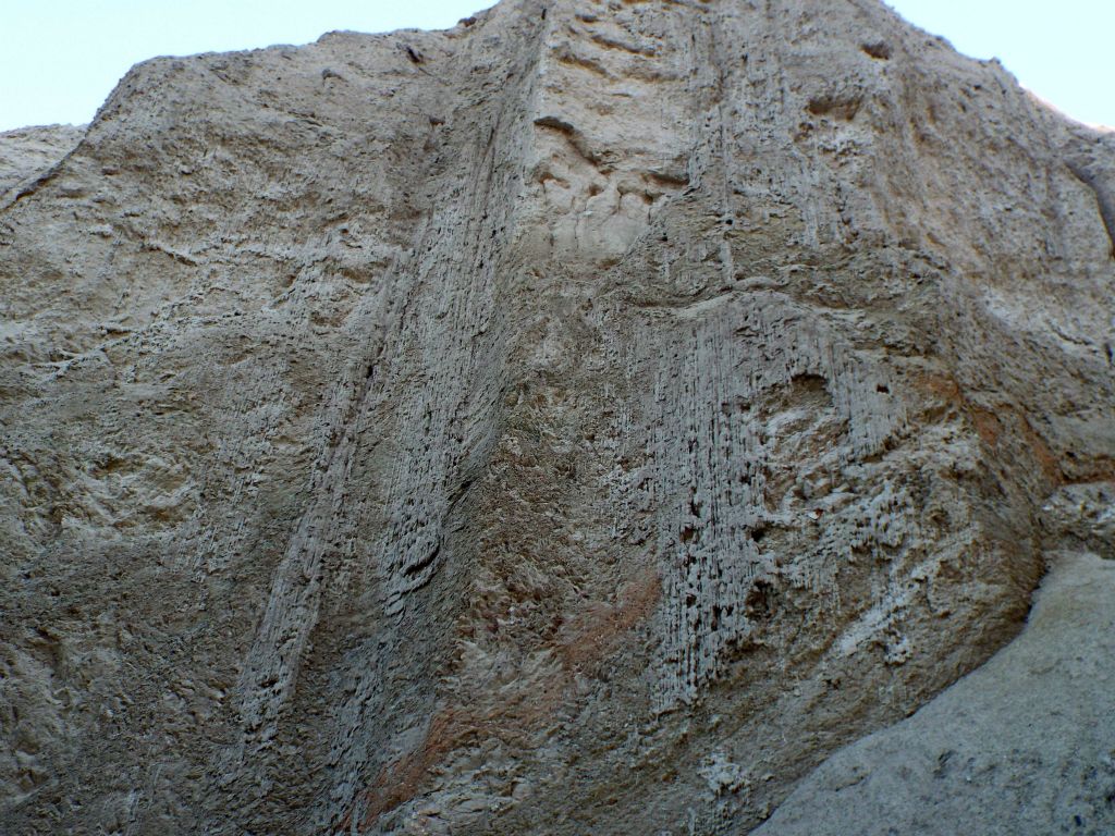 Long mud drip structures flowing down the canyon wall: