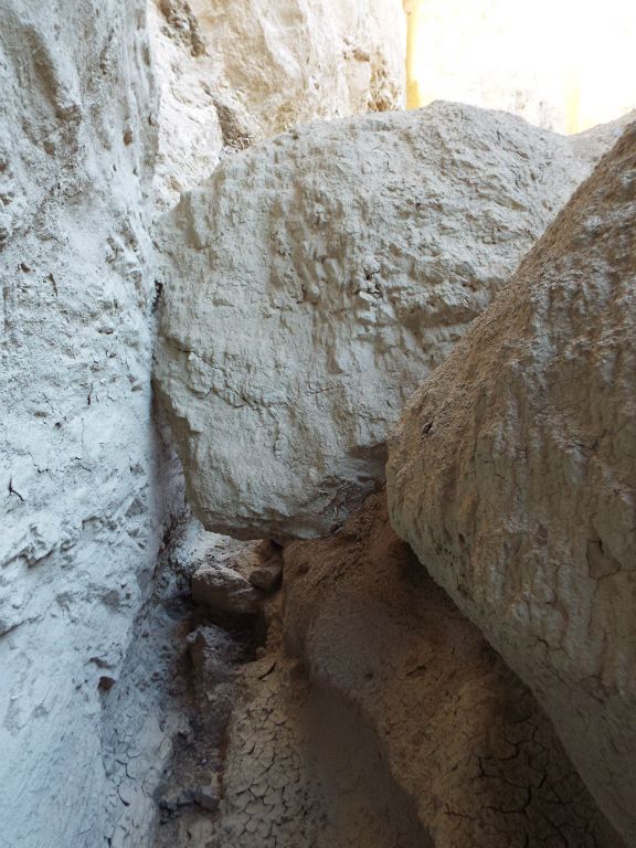 Time for some crawling in order to get under this wedged boulder: