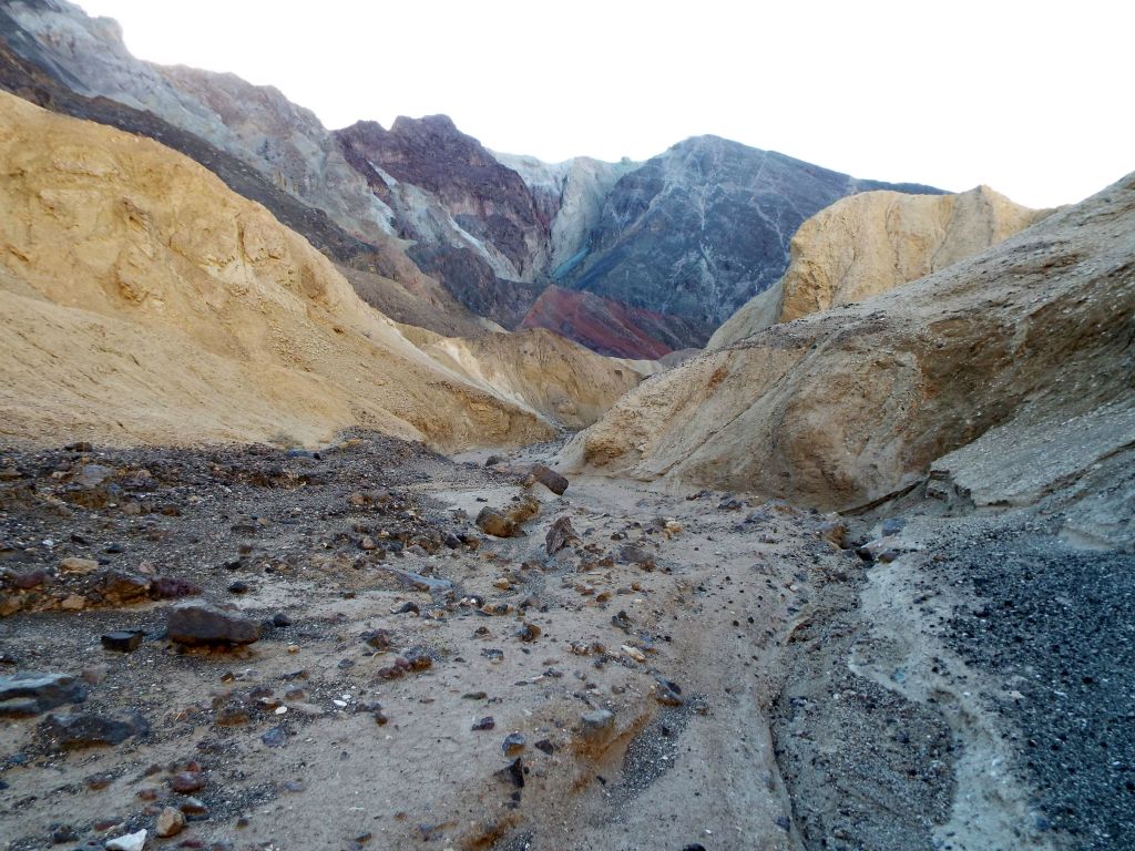 While heading back down the upper part, we had this view of the colorful mountains and cliffs above the main canyon: