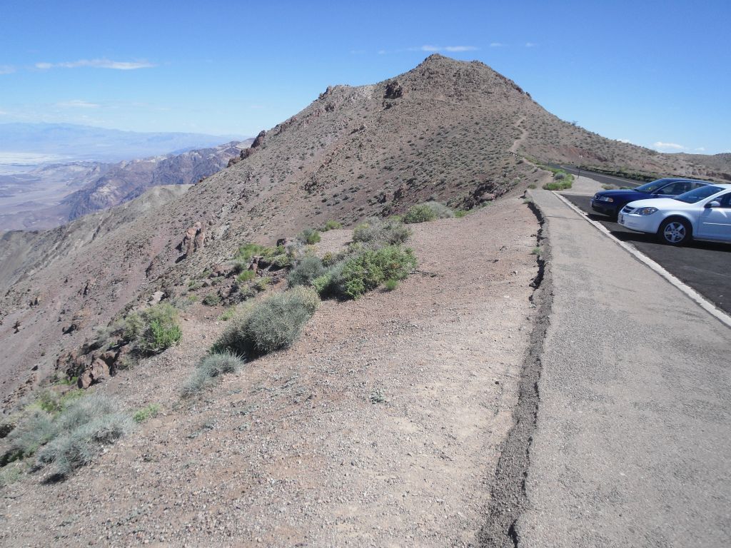Starting out at 10am at Dante's View parking lot in the middle of June.  Off in the distance, you can see the trail leading up toward Dante BM (sometimes called Dante's Peak):