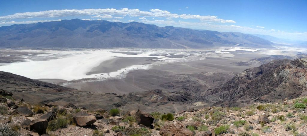 Panoramic view to the northwest from Mount Perry of the Panamint Range and central Death Valley: