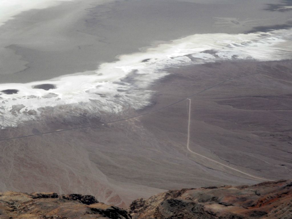 Looking straight down at Badwater Road and the road that leads to Natural Bridge Canyon: