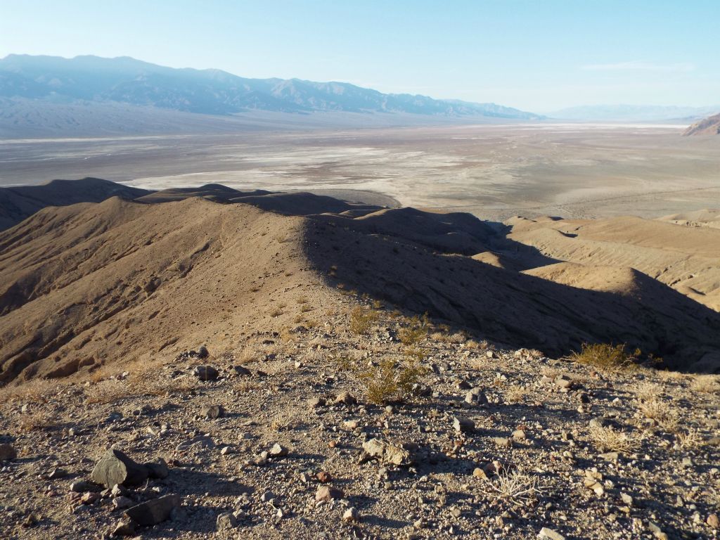 Looking back down the long Sidewinder-Mormon Ridge as it heads down toward the salt flats: