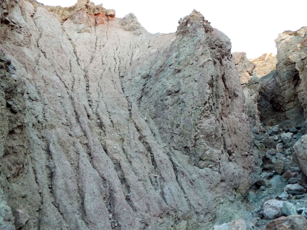 A colorful drainage flow on the left side canyon wall just past another fork: