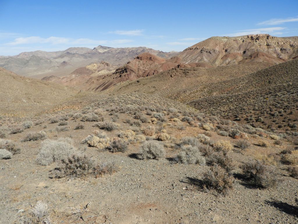 Looking back from the saddle toward the route we had climbed up: