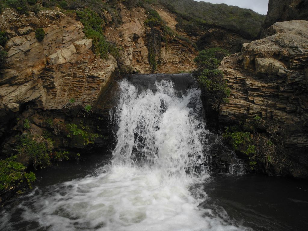 The middle portion of Alamere Falls has two smaller waterfalls, both of which are unique.  This is the first one: