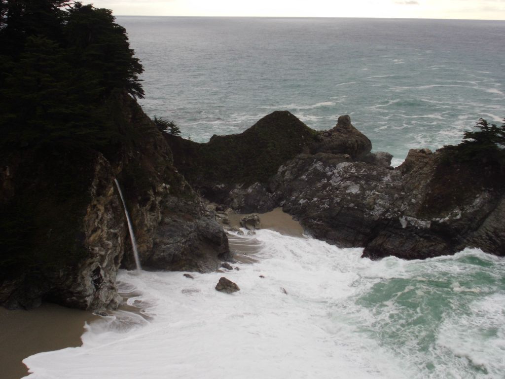 In this picture, the tide is in and McWay Falls is dropping directly into the ocean.   This is a true tidefall:
