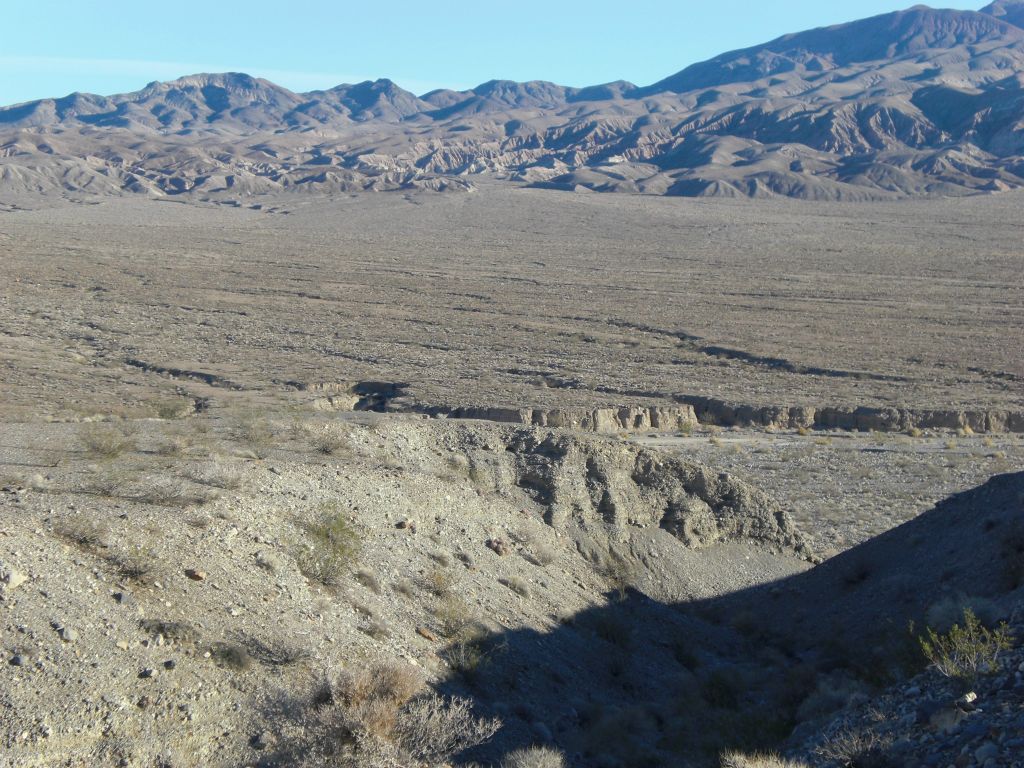 Looking back out towards the Grapevine Mountains as we headed up a small bank next to the Bighorn Gorge alluvial fan: