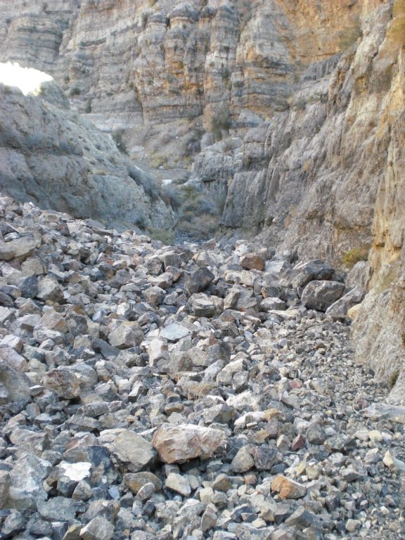 Looking back down the slope of small boulders which is the bypass: