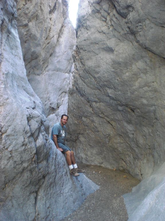 A picture of Steve in the midst of the 1st Narrows of Upper Dry Bone Canyon: