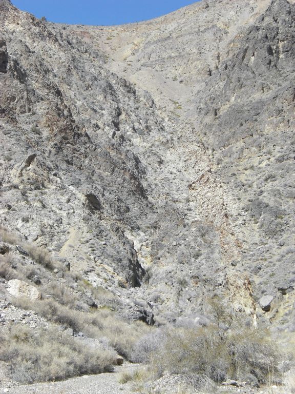 And then we arrived at the moment we had been dreading.  This photo shows you the entire bypass climb which we were about to take, from the canyon floor all the way up to the ridge: