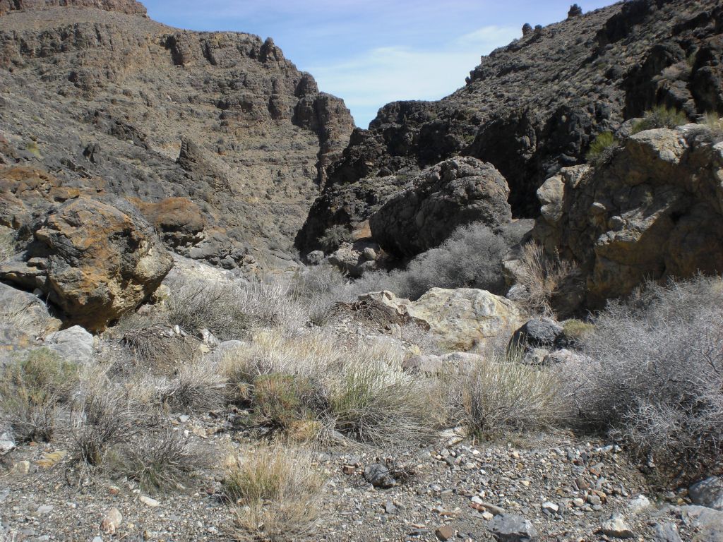 A number of large boulders have rolled into the wash in this area: