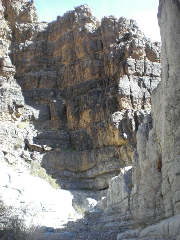 Block-like cliffs with nice colors in the background: