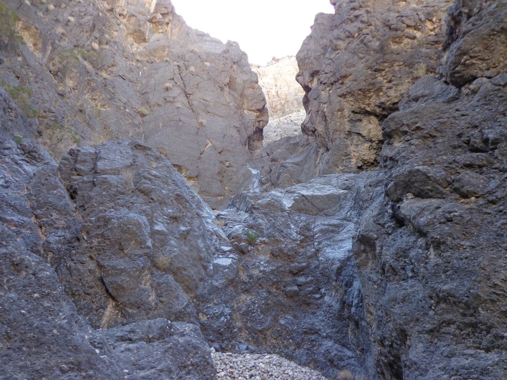 And then a couple more dry falls appeared, each one progressively harder.  I decided to turn around right here, as this side canyon was not our priority for the day: