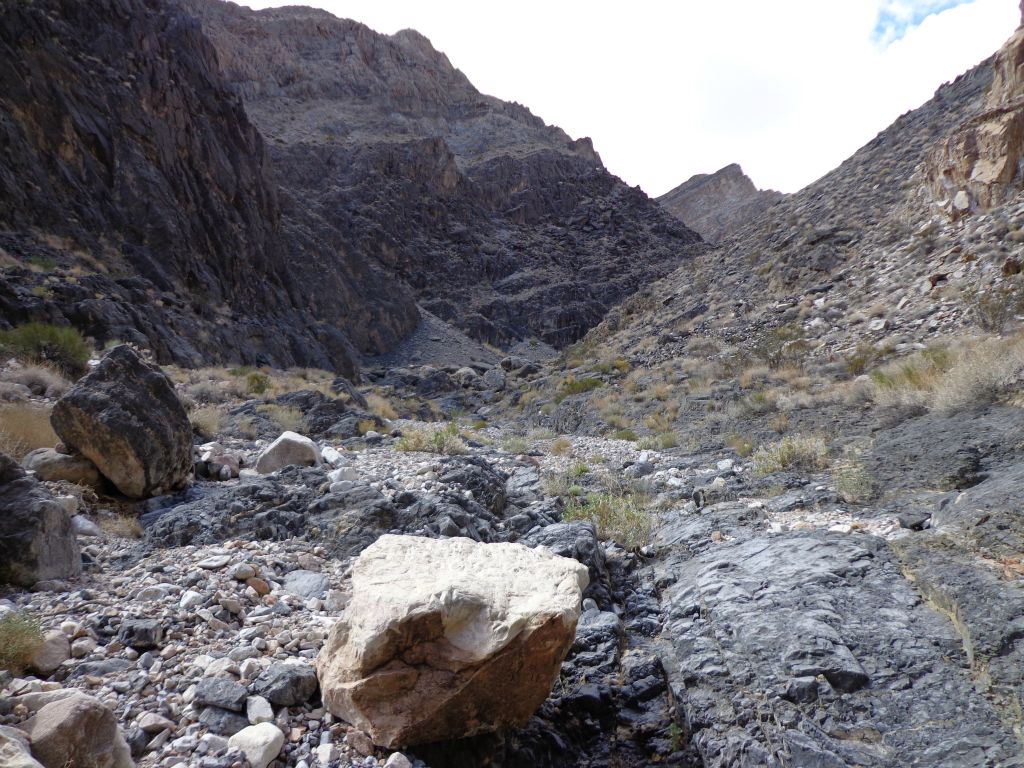 The area opened up for a while with dirt hillsides coming in from the right:
