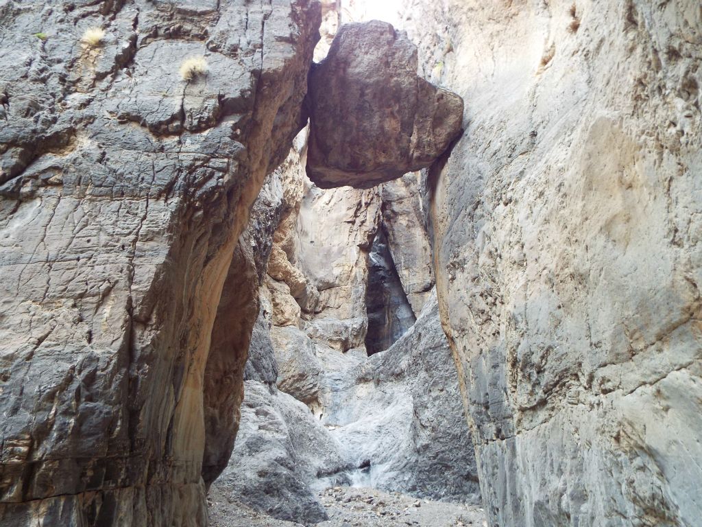 Two close-ups of the wedged boulder which adds to the character of Lost Slot: