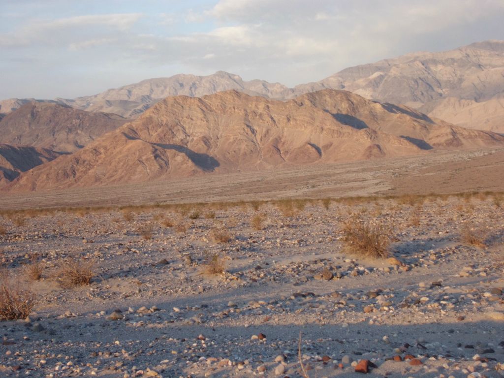 From the parking area along Scotty's Castle Road, we were able to zoom in to the west and see Leaning BM (close center peak) and Leaning Rock BM (background range a little to the left):