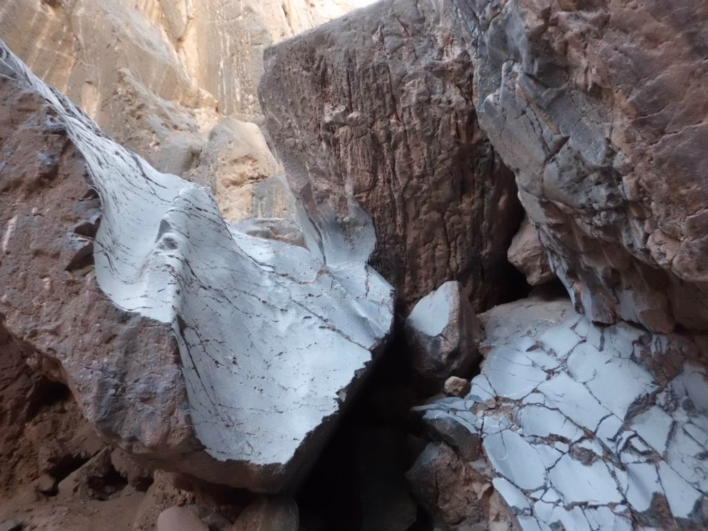 Because it was the only way up or down in this part of the canyon.  So if I slid off this chute and couldn't get back up, we would have a problem: