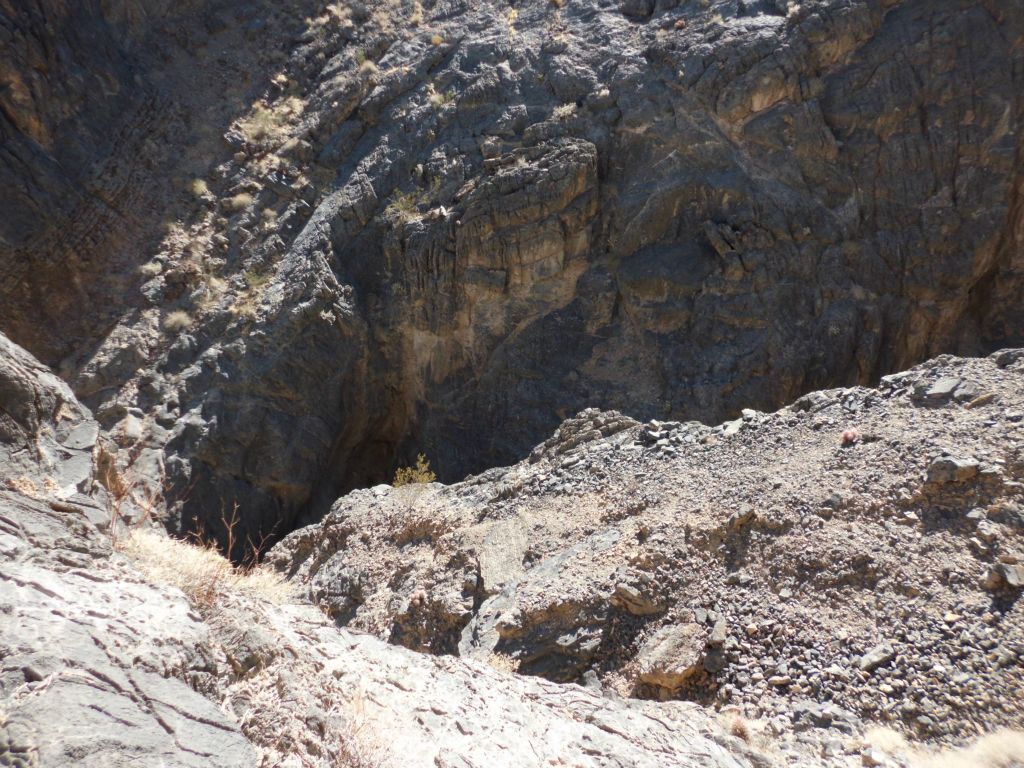 Finally, I found a potential bypass route on the right side going back up.  Here I have hiked up and am looking back down over the edge of the narrows: