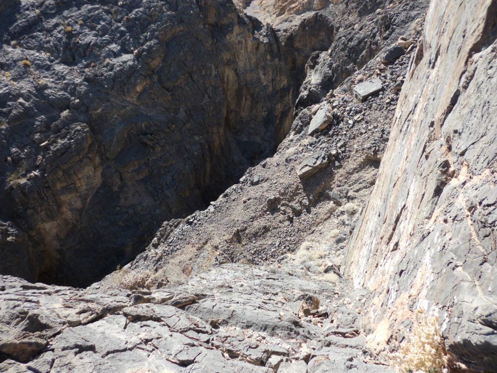 Looking back down the rock shelf and into the abyss of the narrows.  Quite a scary and intimidating view: