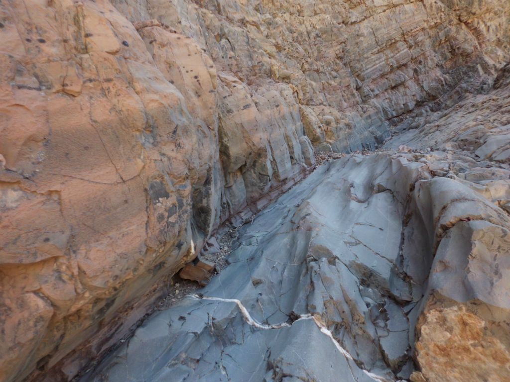 Hiking on a polished rock walkway in the canyon: