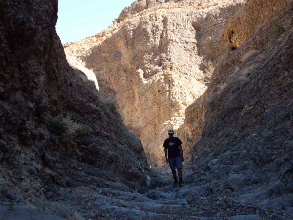 Hiking up a shaded section of Middle Hidden Bridge Canyon: