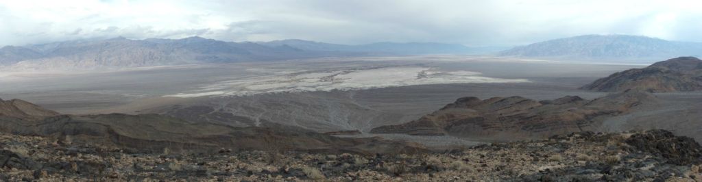 A panoramic taken from the Slab Canyon ridge showing the Death Valley flatlands: