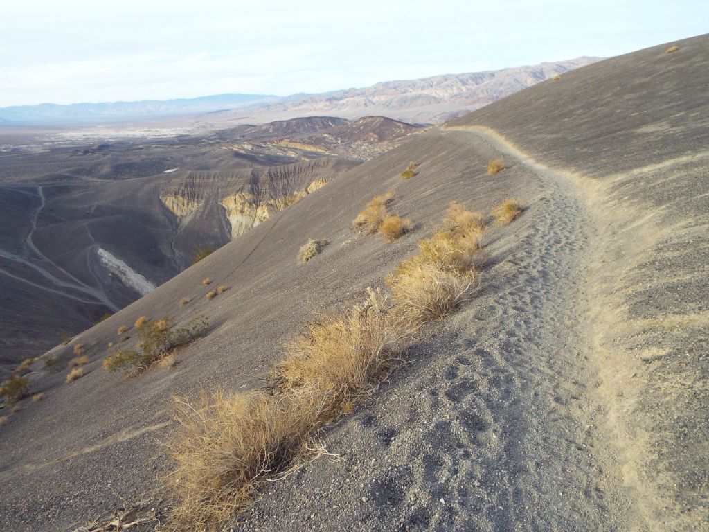 The Crater Rim trail cuts a path through areas of steep hillsides: