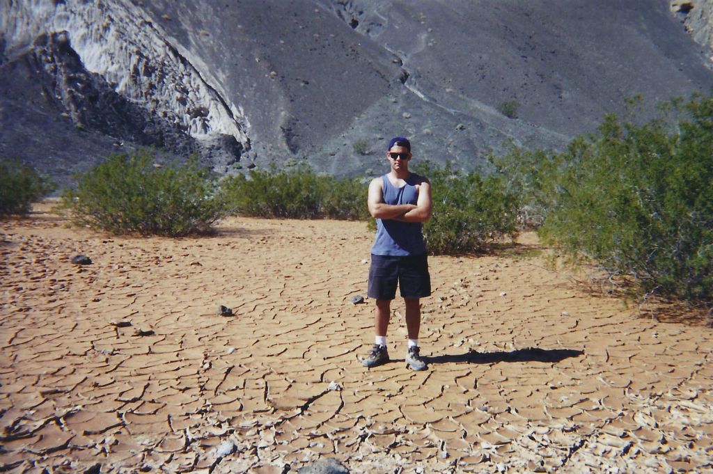 Steve pictured at the bottom of Ubehebe Crater.  Notice how steep the trail back up looks in the background: