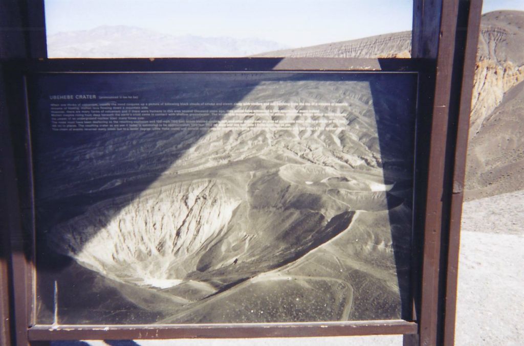 This is the old Ubehebe Crater interpretive sign which has long since blown over and been replaced.  There can be fierce winds at the crater: