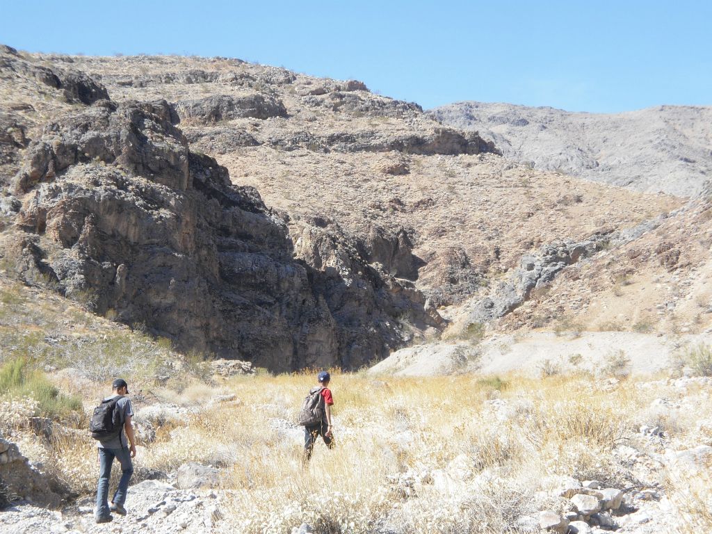 Jeremy and Jordan hiking into the short gorge area of 5 Mile Rock Canyon: