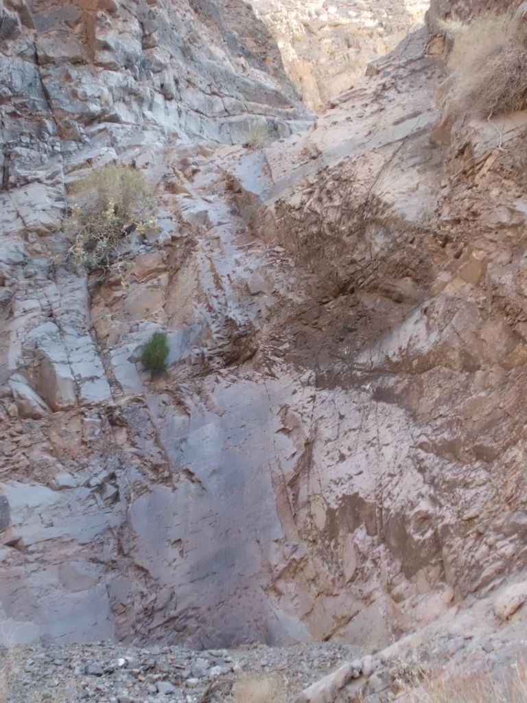 This is the 2nd major dry fall of Upper Hidden Bridge Canyon.  Too steep and challenging to climb: