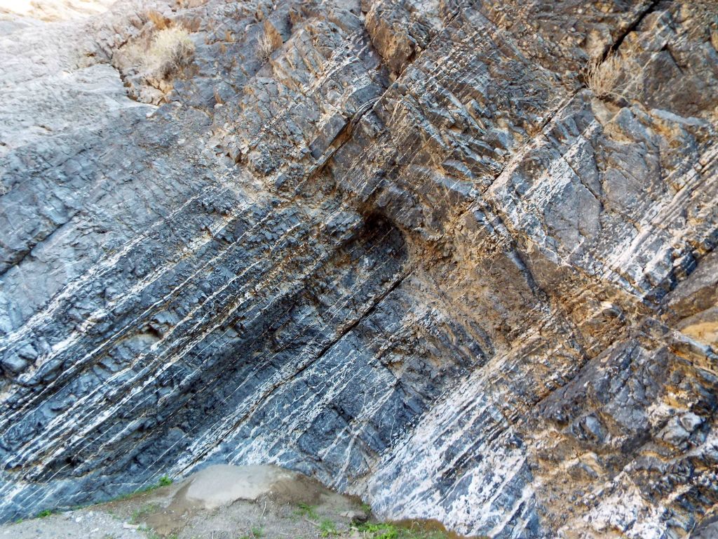 The canyon walls also had a striking appearance to them.  Great variety such as with this blue wall covered by white streaks:
