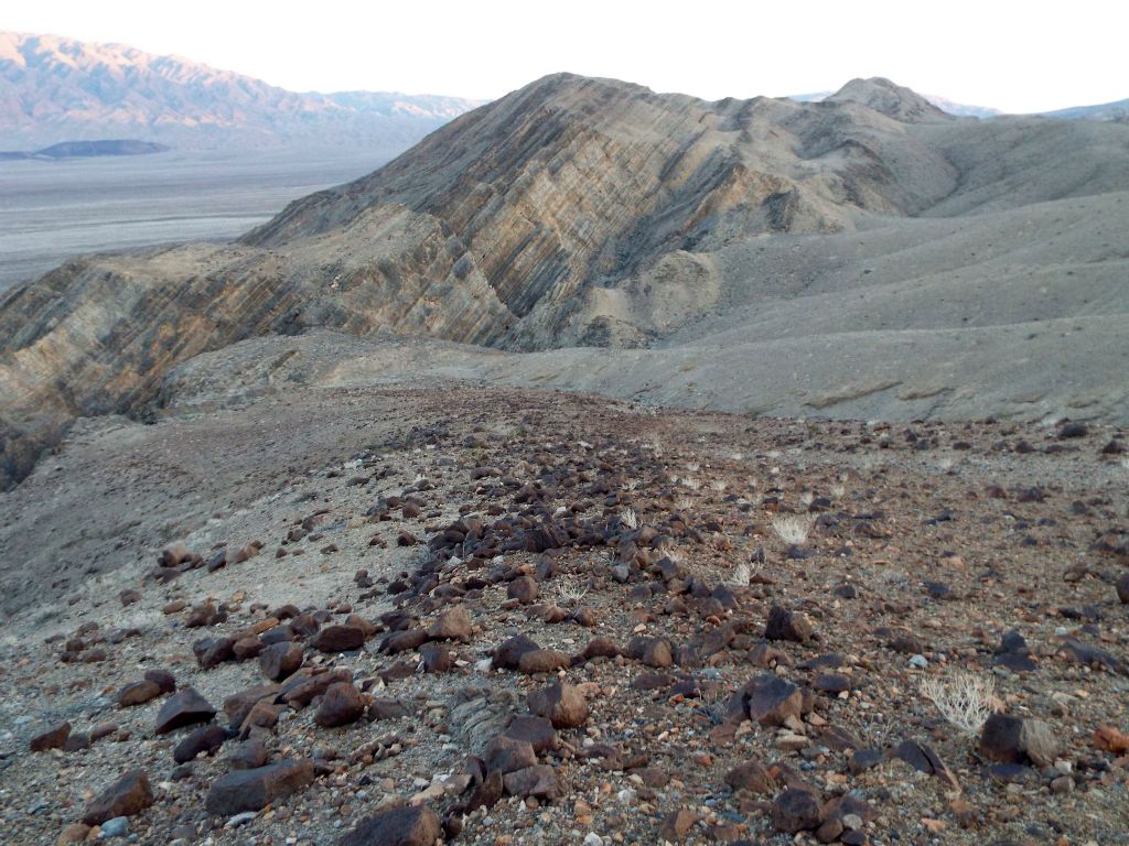 Looking back as we neared the top of the ridge, you can see the steep climb we had up the hillside:
