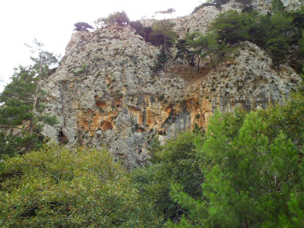 A dramatic outcropping of rock above the canyon: