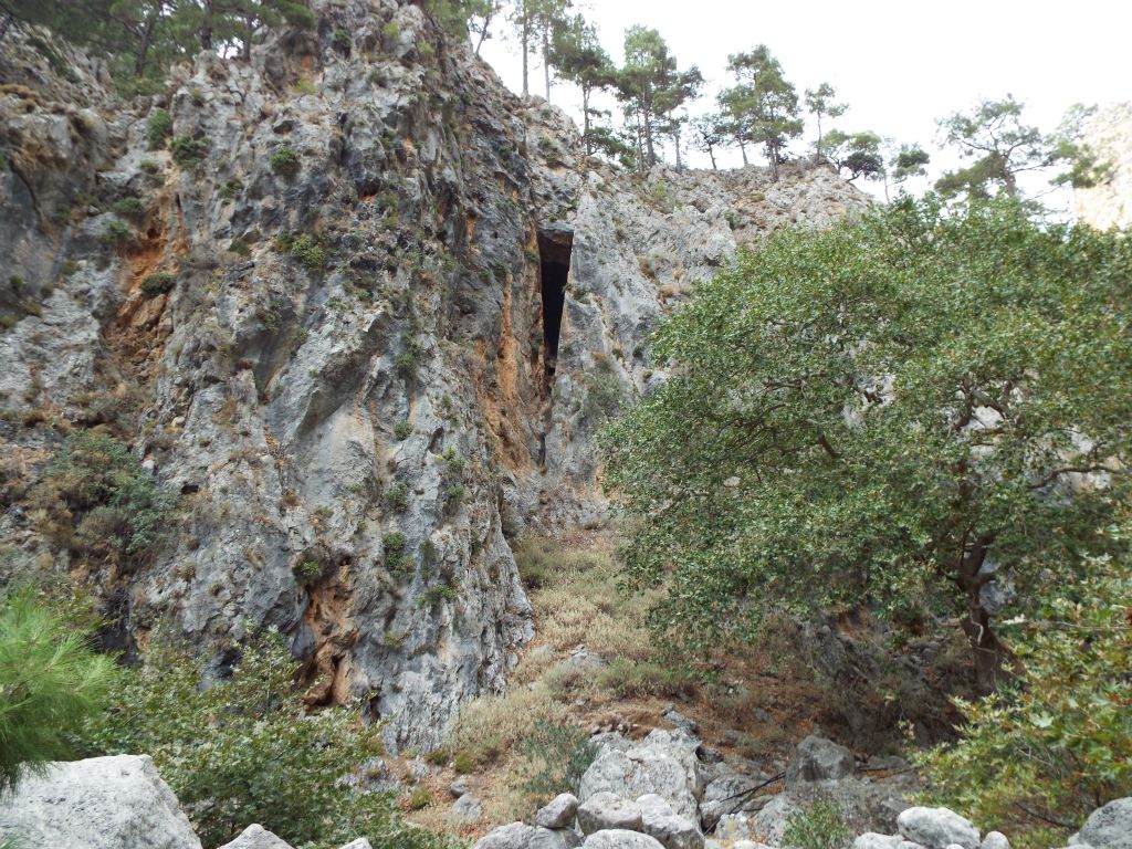 Check out this natural mini-slot and cave which cuts into the canyon wall: