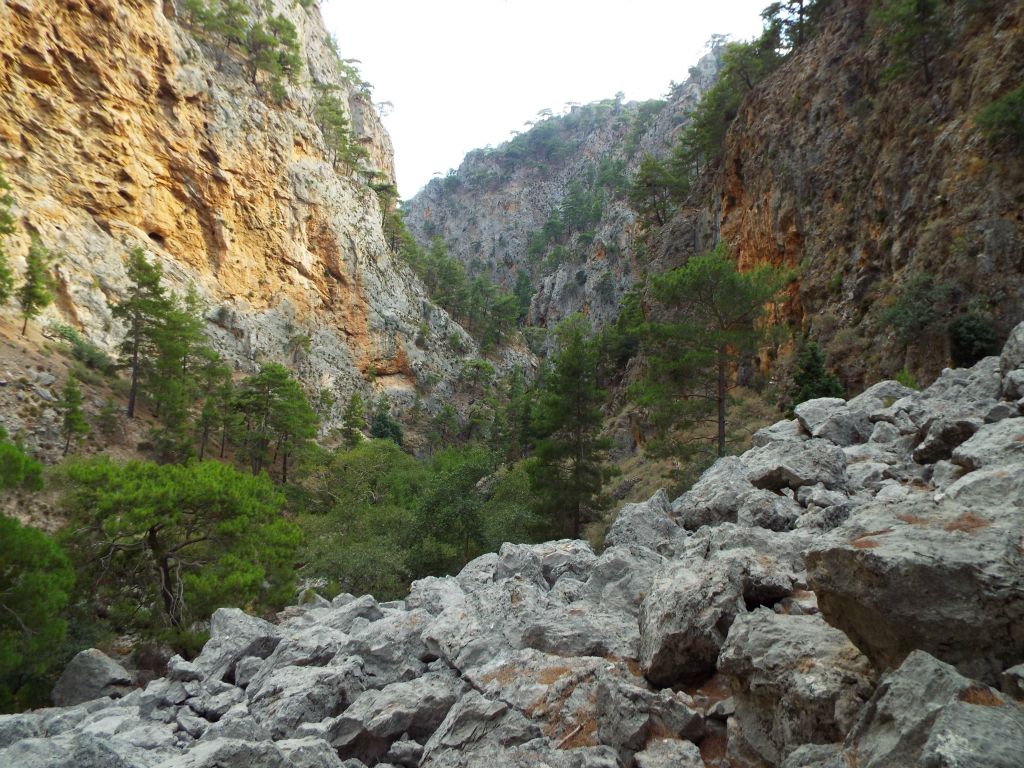 An amazing spot in the canyon where the walls narrow down, framed by a rockslide of large boulders: