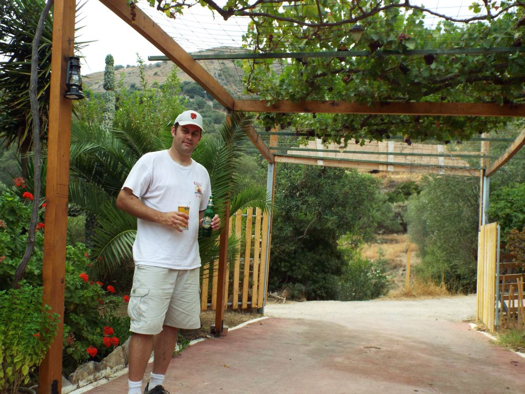 For us, it was a cold pint of Mythos while relaxing under a terrace of grapevines: