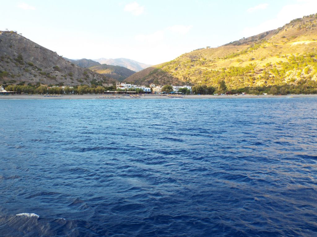 The next day, I took these two pictures showing the beautiful village of Sougia as seen from a short distance out in the Libyan Sea.  Sougia was our home for two nights on Crete and it was one of our favorite villages: