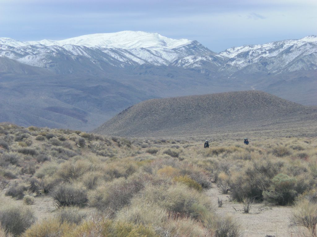 Looking back at the others beginning to climb up toward the pass: