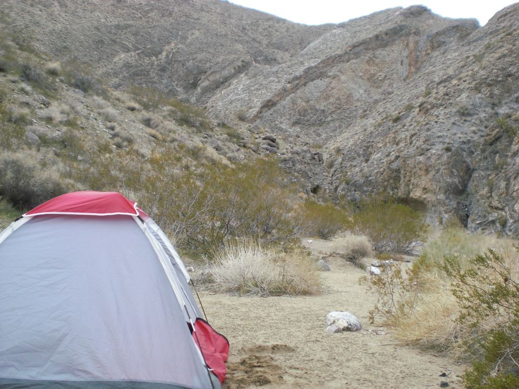 Eventually we found the flowing water.  The only practical place to camp within regulations was near the canyon mouth.  As you can see here, I have set my tent up in an area which was used by others at the junction of Marble and Dead Horse Canyons: