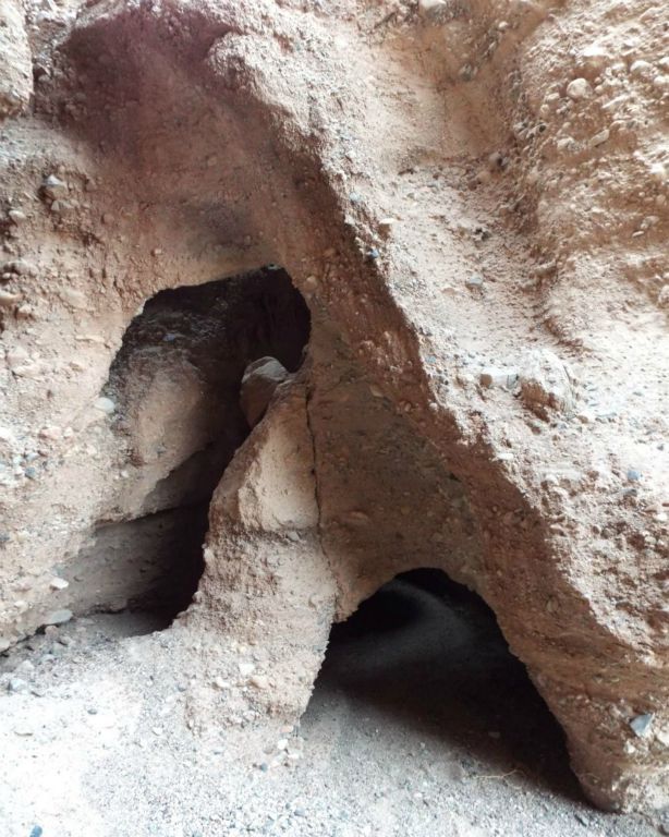 Double Bridge (our name for this formation) is difficult to photograph in a single frame.  This large photo combines three images into one to show the full scale of the natural bridge: