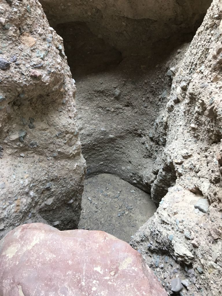 View looking down from the top of the dry fall.  Please be safety conscious and do not climb this dry fall if it does not feel safe or if you can't climb back down it.  Perhaps a good climber could accompany hikers and set up safety ropes and equipment for those who wish to proceed: