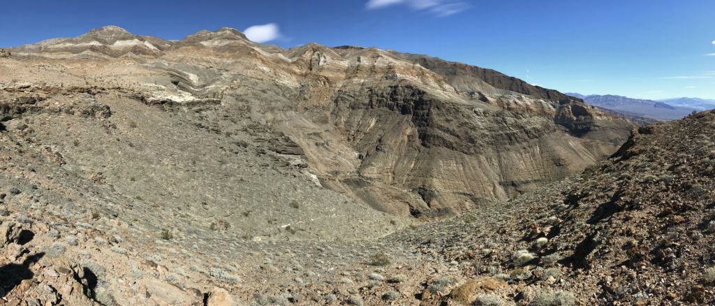Panoramic of the Funeral Mountains from the high trail between Big Bell and Keane Wonder Mine: