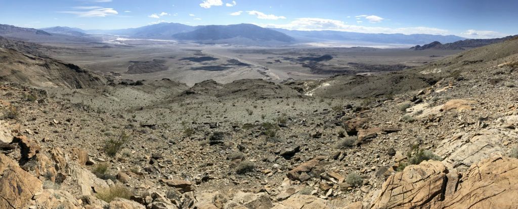 Panoramic showing a wide expanse of central Death Valley as seen from the high trail: